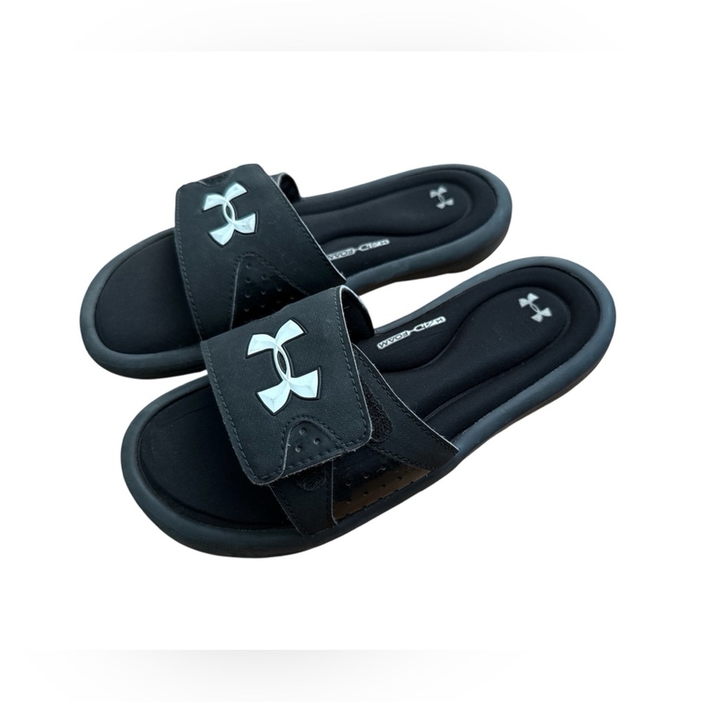 Under Armour black logo slides Velcro size 4